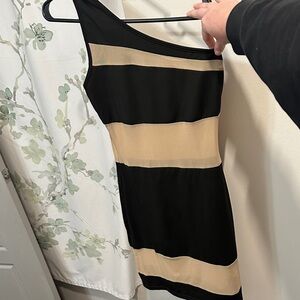 Elegant Black and Tan Striped Dress
